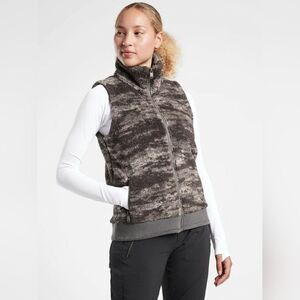 Athleta Gray Camo Fleece Zip Up Vest, Sz Xs
